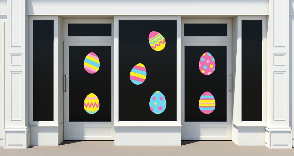 Αυτοκόλλητα για το Πάσχα - Πασχαλινή Βιτρίνα - Πασχαλινή σύνθεση από πολύχρωμα αυγά