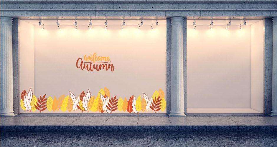 Αυτοκόλλητα Καταστημάτων - Φθινοπωρινά φύλλα με κείμενο "welcome autumn"