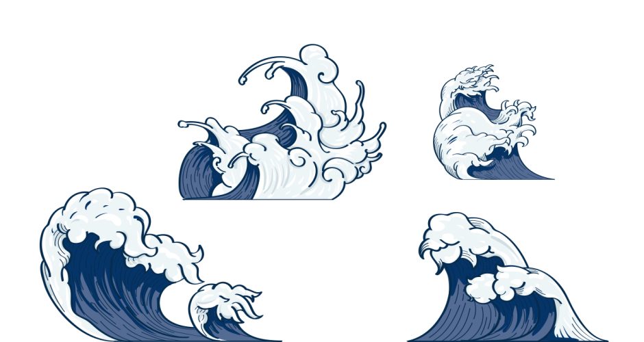 Αυτοκόλλητα Καταστημάτων - Καλοκαιρινή σύνθεση με ρεαλιστικά κύματα