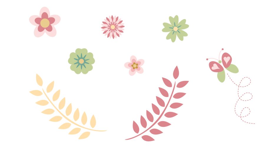 Ανοιξιάτικη Βιτρίνα - Spring Collection - Ανοιξιάτικη/Καλοκαιρινή σύνθεση με πεταλούδα, λουλούδια και φύλλα