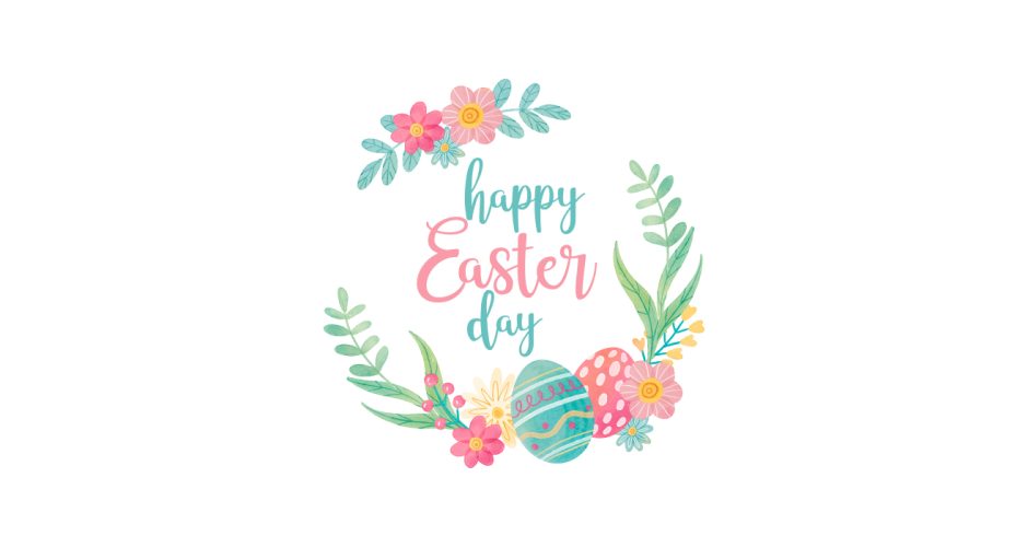 Αυτοκόλλητα για το Πάσχα - Πασχαλινή Βιτρίνα - "Happy Easter Day" με πασχαλινά αυγά και λουλούδια