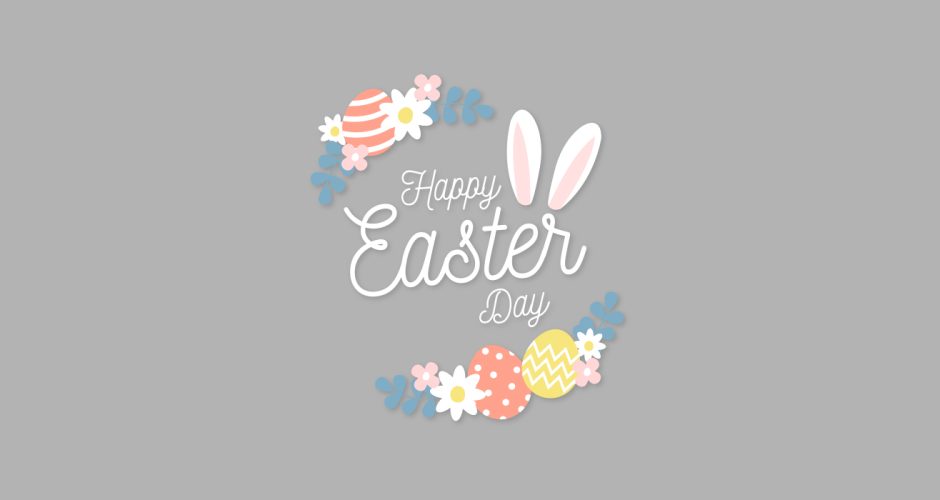 Αυτοκόλλητα για το Πάσχα - Πασχαλινή Βιτρίνα - "Happy Easter Day" με αυτιά λαγού, λουλούδια και αυγά