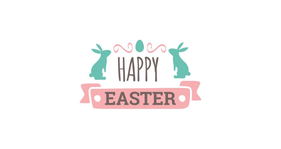 Αυτοκόλλητα για το Πάσχα - Πασχαλινή Βιτρίνα - "Happy Easter" με λαγούς και κορδέλα