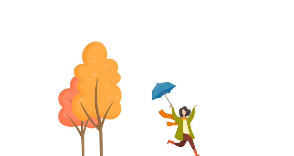 Αυτοκόλλητα Καταστημάτων - Φθινοπωρινή σύνθεση με δέντρο και άνθρωπο με ομπρέλα