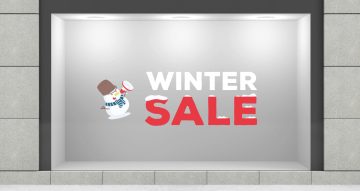 Αυτοκόλλητα Εκπτώσεων & Προσφορών - Winter sale με χιονισμένα γράμματα και χιονάνθρωπο