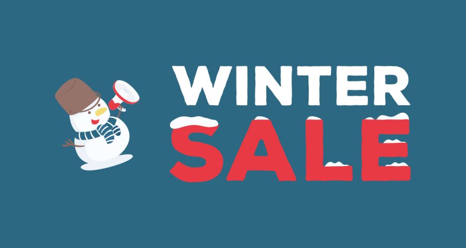 Αυτοκόλλητα Εκπτώσεων & Προσφορών - Winter sale με χιονισμένα γράμματα και χιονάνθρωπο