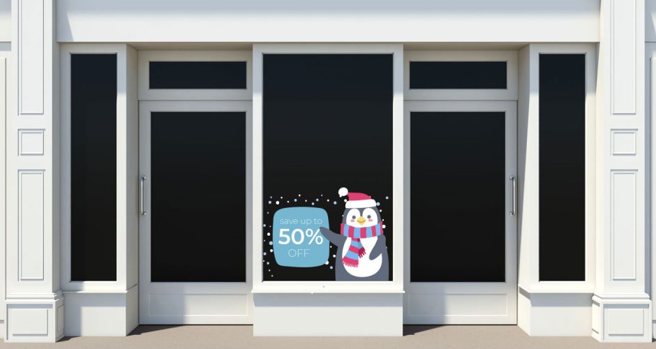 Αυτοκόλλητα Εκπτώσεων & Προσφορών - Winter sales με πιγκουίνο