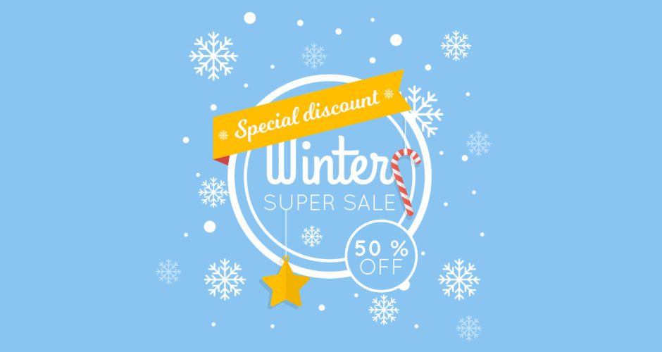 Αυτοκόλλητα Εκπτώσεων & Προσφορών - Winter super sale με αστεράκι και ποσοστό έκπτωσης