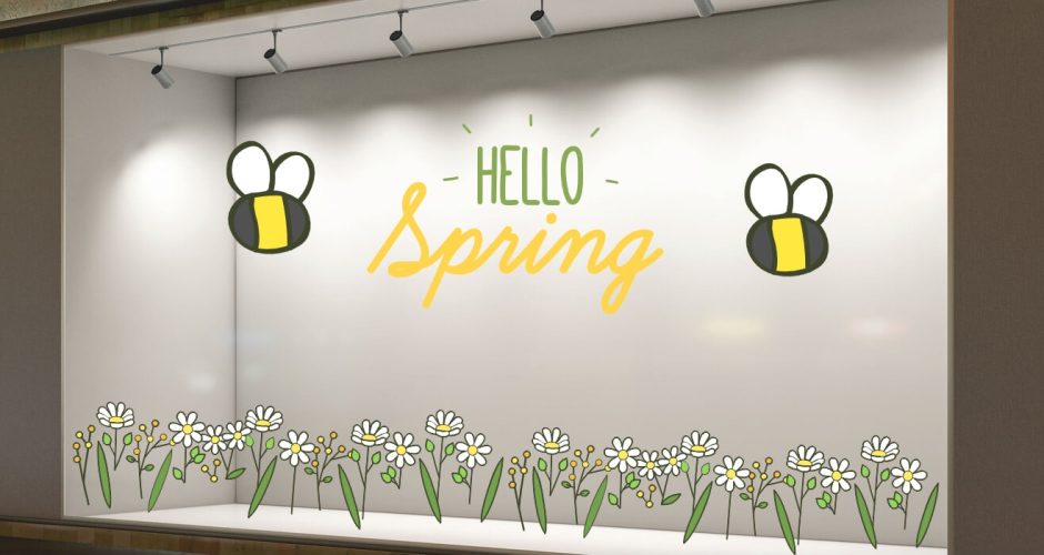 Ανοιξιάτικη Βιτρίνα - Spring Collection - Ανοιξιάτικη σύνθεση ‘HELLO Spring’ με μέλισσες μαργαρίτες και φύλλα