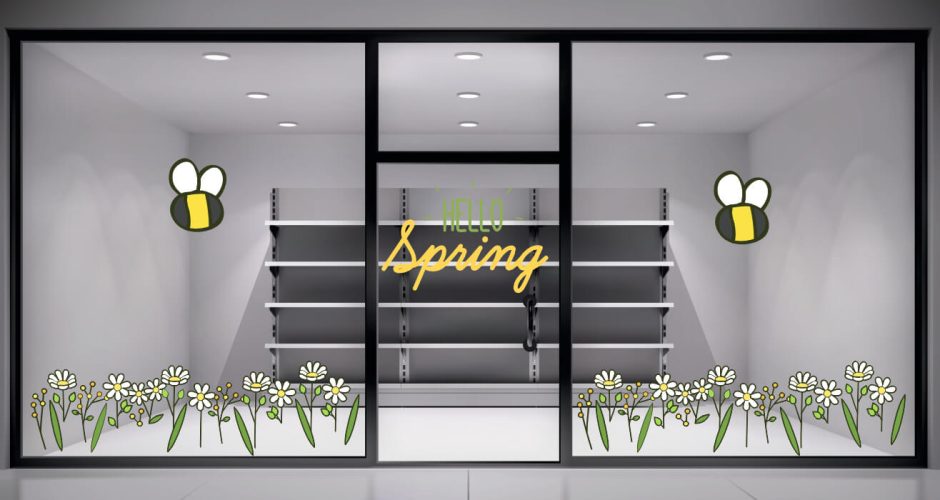 Ανοιξιάτικη Βιτρίνα - Spring Collection - Ανοιξιάτικη σύνθεση ‘HELLO Spring’ με μέλισσες μαργαρίτες και φύλλα