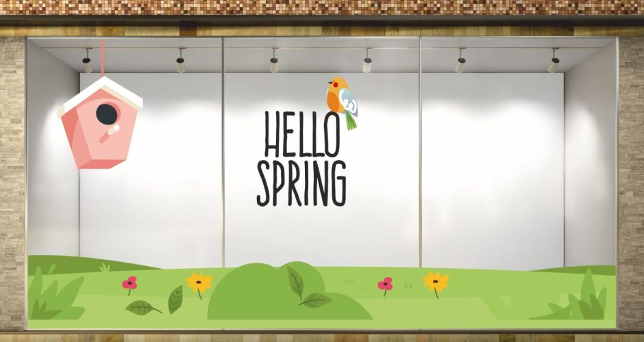 Ανοιξιάτικη Βιτρίνα - Spring Collection - Ανοιξιάτικη διακόσμηση βιτρίνας HELLO SPRING με καναρίνι