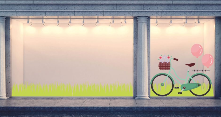 Ανοιξιάτικη Βιτρίνα - Spring Collection - Ανοιξιάτικη διακόσμηση βιτρίνας ποδήλατο με γρασίδι